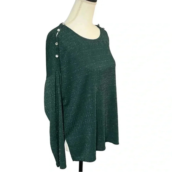 Cable & Gauge size L EUC lightweight green sweater with sparkle and buttons - Picture 3 of 11